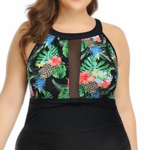 Plus Women's One-Piece Swimsuit Hawaiian Tropical Print